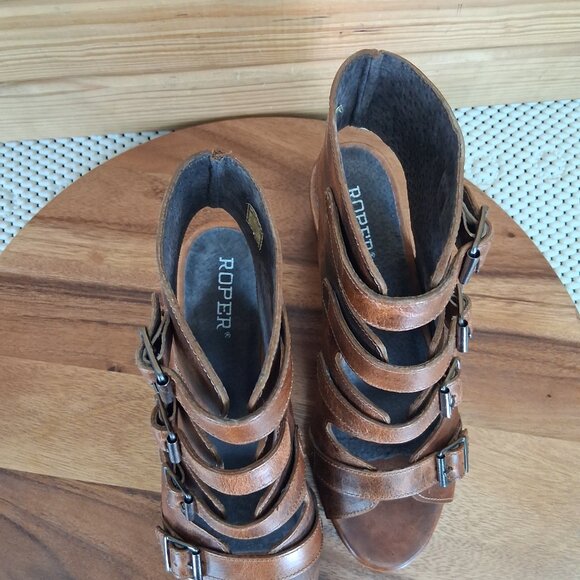 Roper Fashion Shoes Women's 10 Milo Leather Brown Buckle Bootie Sandal Brown - Picture 6 of 8